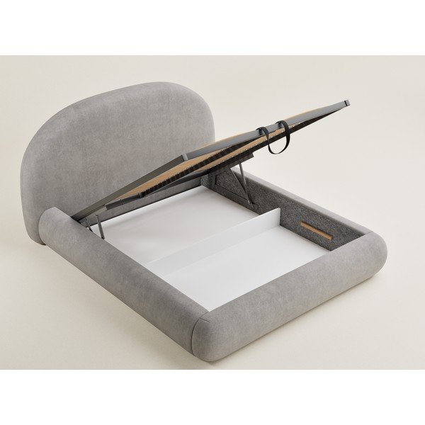 Sivo-bež tapecirani bračni krevet s prostorom za odlaganje s podnicom 180x200 cm Maumere – Maison de Rêve-image-3