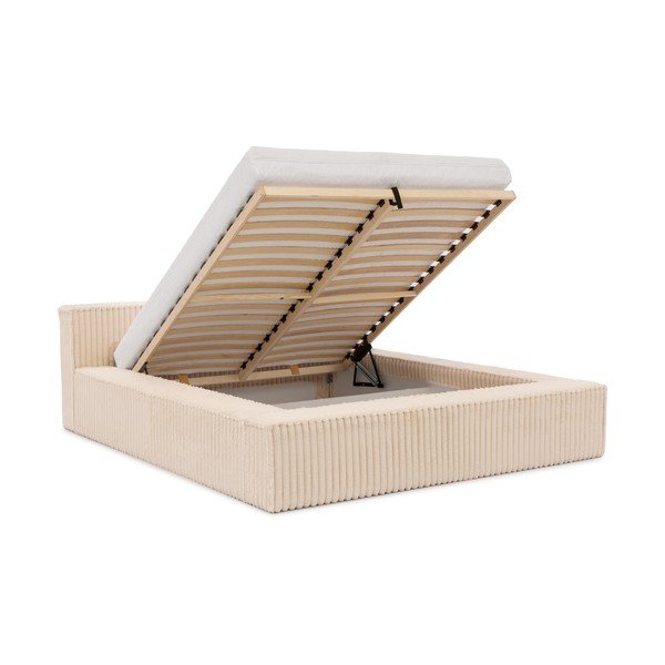 Bež tapecirani bračni krevet s prostorom za odlaganje s podnicom 180x200 cm Cloe – Ropez-image-2