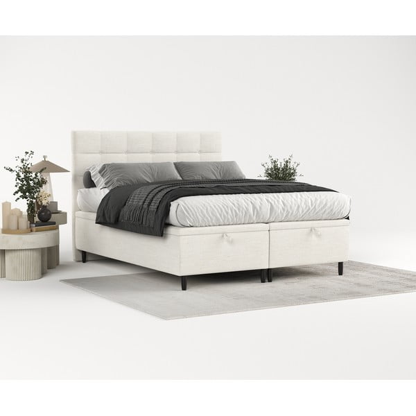 Krem tapecirani bračni krevet s prostorom za pohranu 160x200 cm Senses – Maison de Rêve-image-1