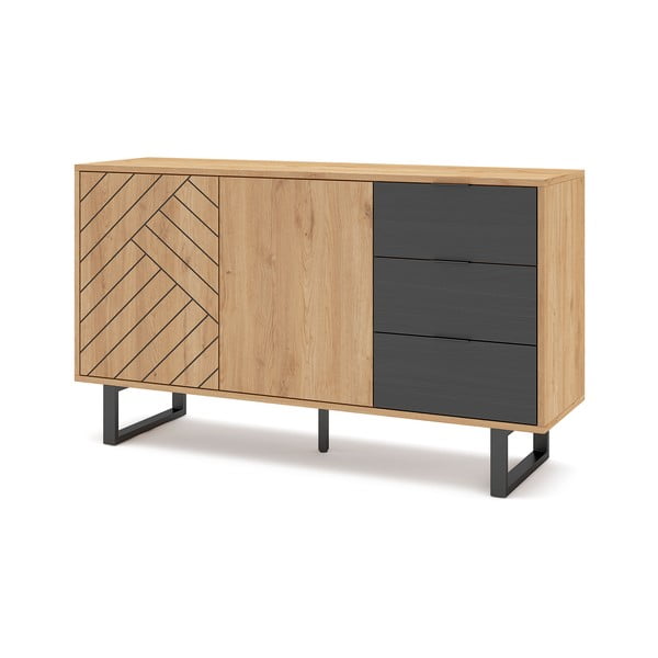 Antracit/natur niska komoda u dekoru hrasta 140x80 cm Madona - Marckeric-image-3