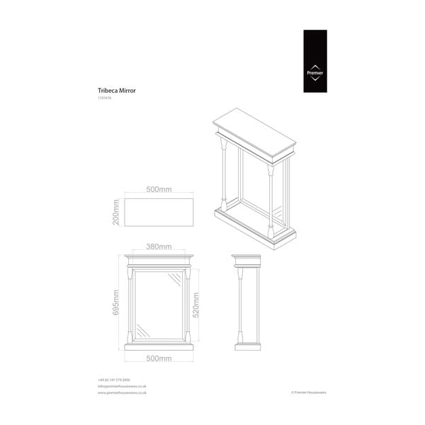 Zidno ogledalo s okvirom od masivnog drveta 50x70 cm Tribeca – Premier Housewares-image-2