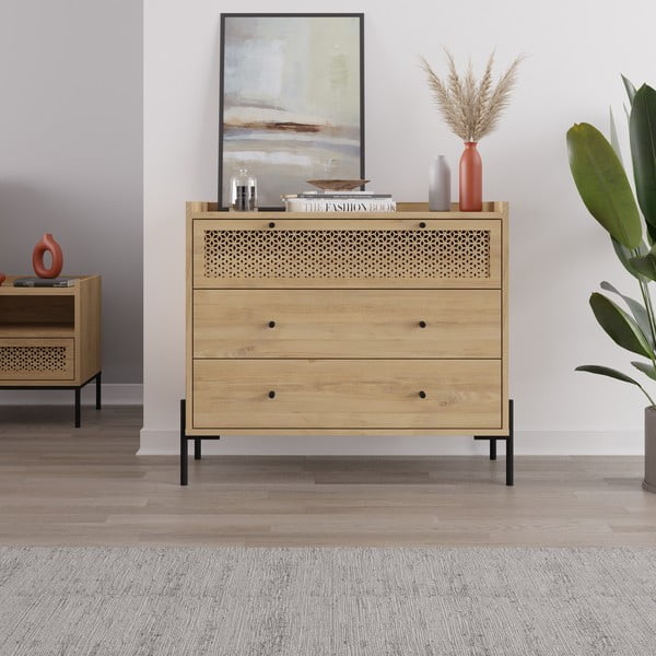 Niska komoda u dekoru hrasta u prirodnoj boji 90x80 cm Mayra – Marckeric-image-1