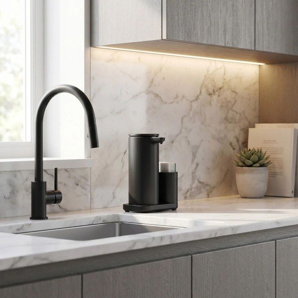 Mat crni metalni automatski držač za deterdžente – simplehuman-image-1