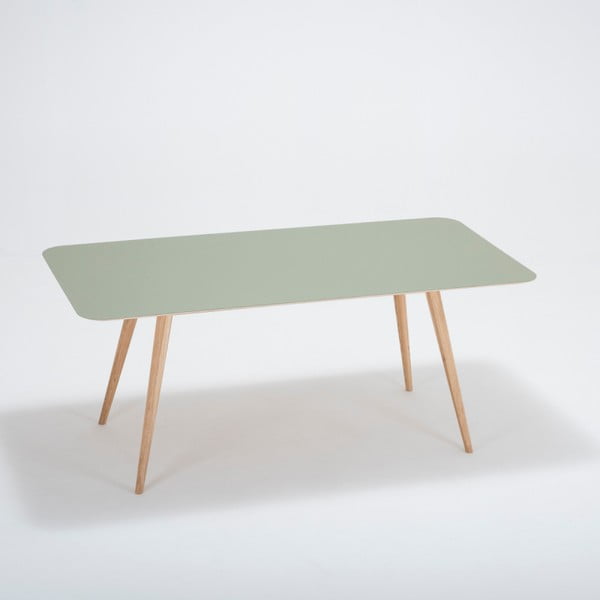 Blagovaonski stol od punog hrasta sa zelenom pločom Gazzda Linn, 180 x 90 cm