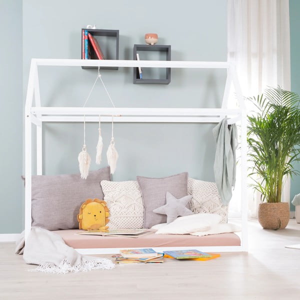 Bijeli dječji krevet od masivnog bora u obliku kućice s madracem/bez podnice 70x140 cm House Bed – Roba-image-3
