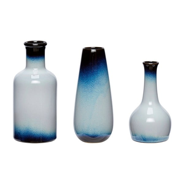 Set od 3 plave i bijele Hübsch Frej keramičke vaze