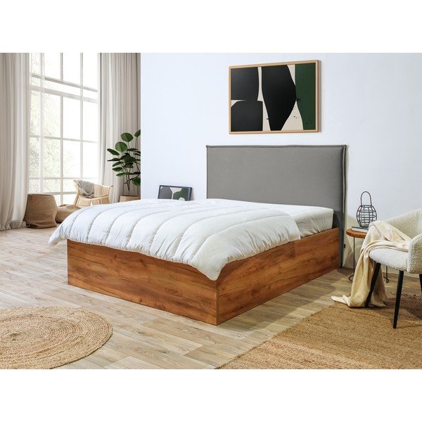 Sivi/u prirodnoj boji bračni krevet s prostorom za pohranu s podnicom 140x190 cm Cara – Bobochic Paris-image-1
