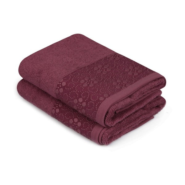 Set od 2 tamnocrvena ručnika od čistog Grande pamuka, 50 x 90 cm