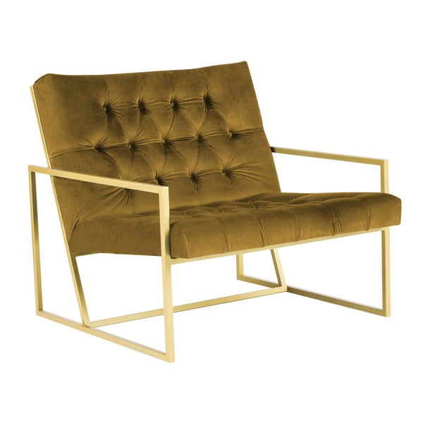 Senf žuta fotelja sa zlatnom Mazzini Sofas Bono konstrukcijom