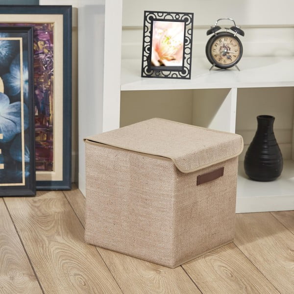 Svjetlo smeđa kutija za pohranu s poklopcem od jute 30x30x30 cm – Mioli Decor-image-1