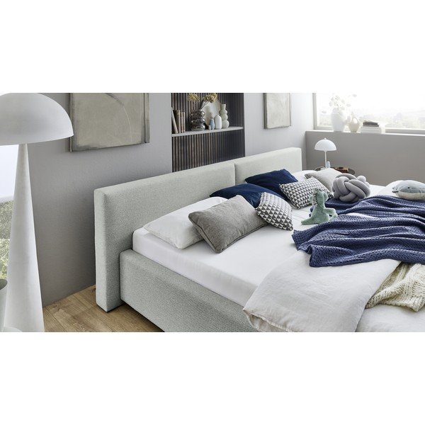 Svijetlo sivi tapecirani bračni krevet s prostorom za odlaganje s podnicom 200x240 cm Cube – Meise Möbel-image-3