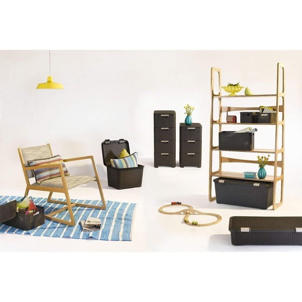 Tamno smeđi plastični visok kupaonski ormarić 33x79 cm Rattan – Curver-image-1