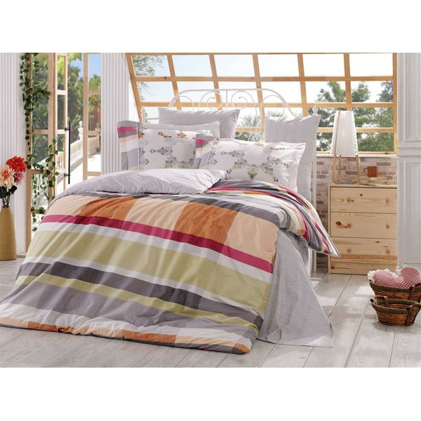 Posteljina od pamučnog poplina s plahtom za bračni krevet Alanza, 200 x 220 cm