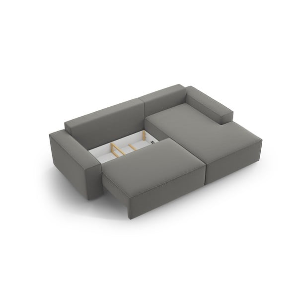 Svijetlo siva baršunasti sklopiva/s prostorom za odlaganje kutna garnitura (s desnim kutom/s ležaljkom) Jodie – Micadoni -image-4