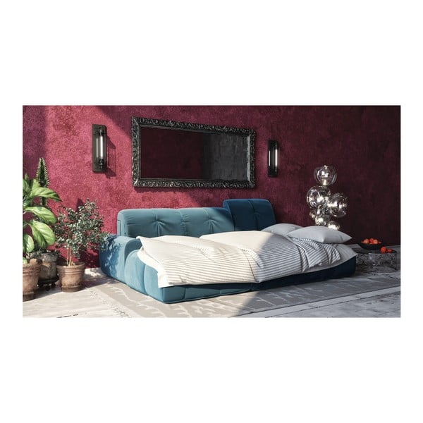 Tamnoplavi baršunasta kutna garnitura na razvlačenje Devichy Tous, lijevi kut-image-3