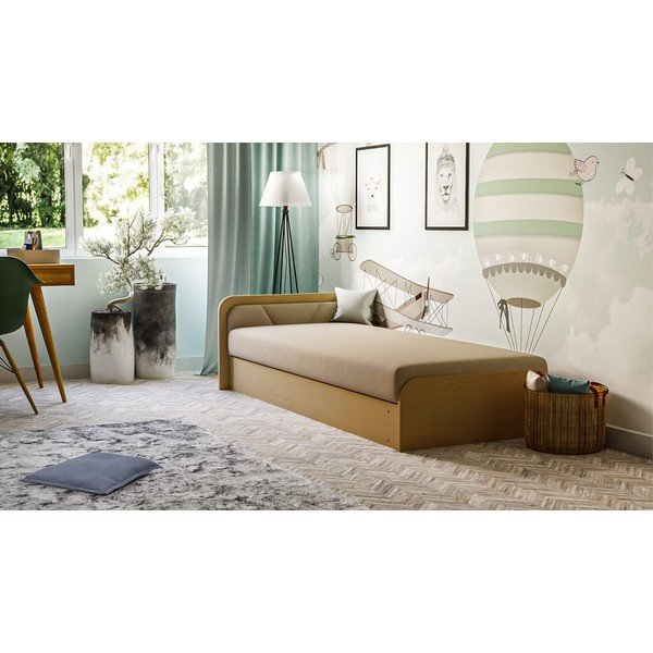 Oker žuti/bež tapecirani/od iverice krevet s prostorom za odlaganje s madracem 80x190 cm Parys – ELTAP-image-1
