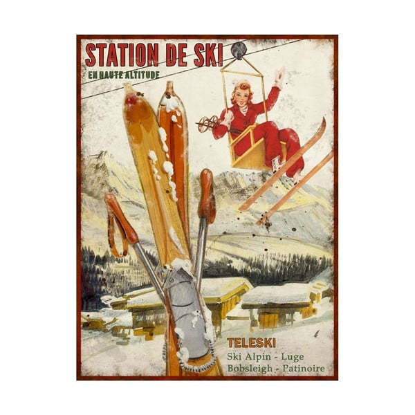 Metalni ukrasni znak 25x33 cm Station de Ski – Antic Line