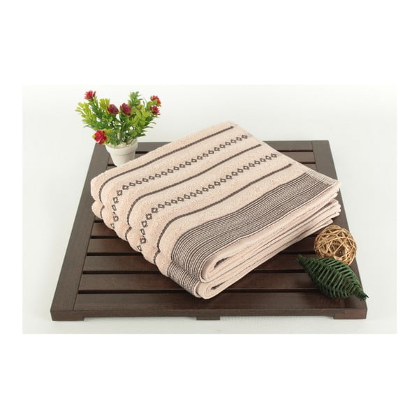 Set od dva ručnika s prugastim uzorkom u smeđoj i puder boji Nature Touch, 90 x 50 cm