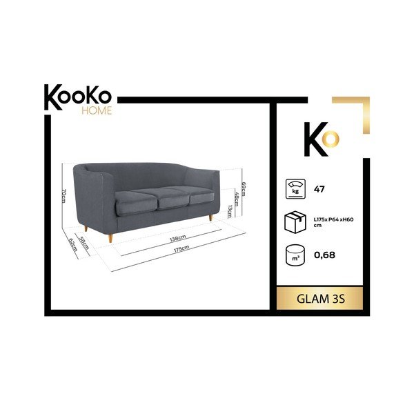 Tamnozelena sofa Kooko Home Glam, 175 cm-image-1