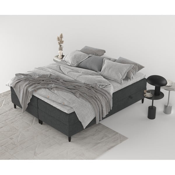 Tamno sivi boxspring krevet s prostorom za pohranu 200x200 cm Malte – Maison de Rêve-image-2