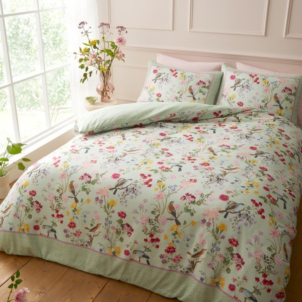 Zelena 3-dijelna posteljina za bračni krevet/za produženi krevet 230x220 cm Birds In Bloom – RHS-image-3
