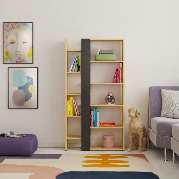 Crna/u prirodnoj boji biblioteka u dekoru hrasta 80x152 cm Axel – Marckeric-image-4