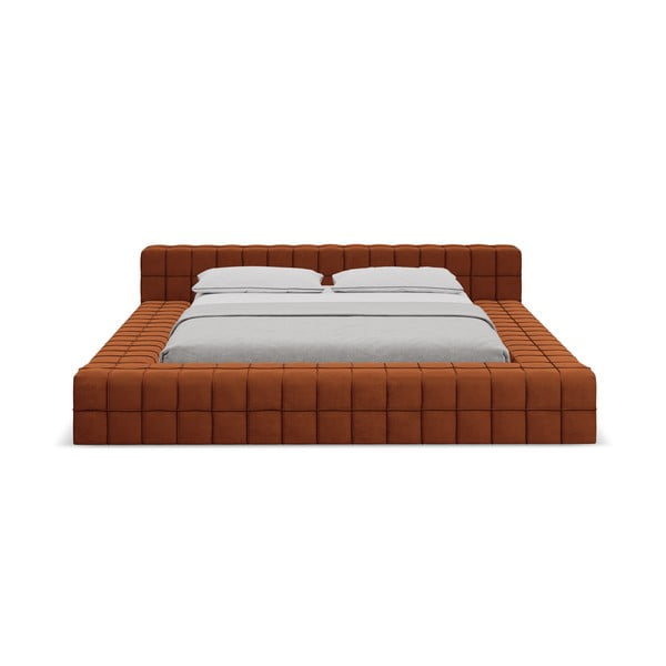 Tapecirani bračni krevet s podnicom 140x200 cm boje terakote Akela – Makamii-image-2