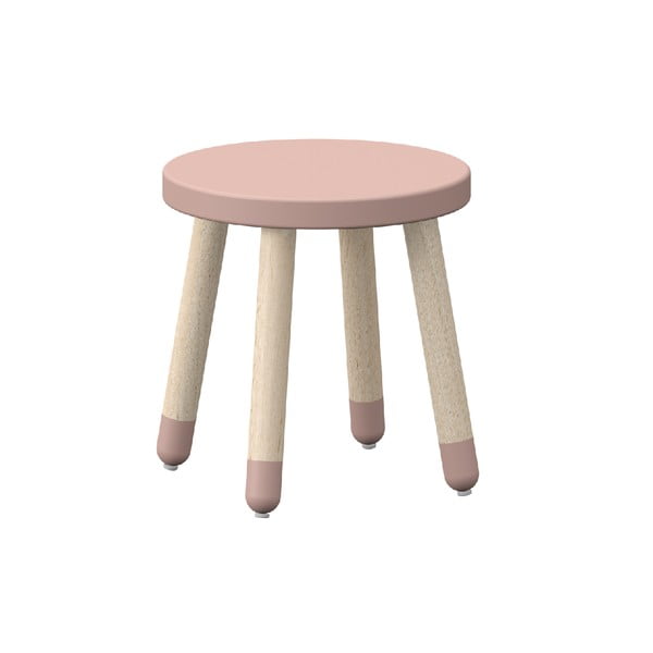 Ružičasta dječja stolica s nogama od jasenovog drveta Flexa Dots, ø 30 cm