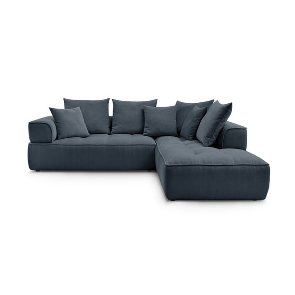 Tamno plava kutna garnitura od šenila (s desnim kutom/u obliku slova L) Whesley – Bobochic Paris