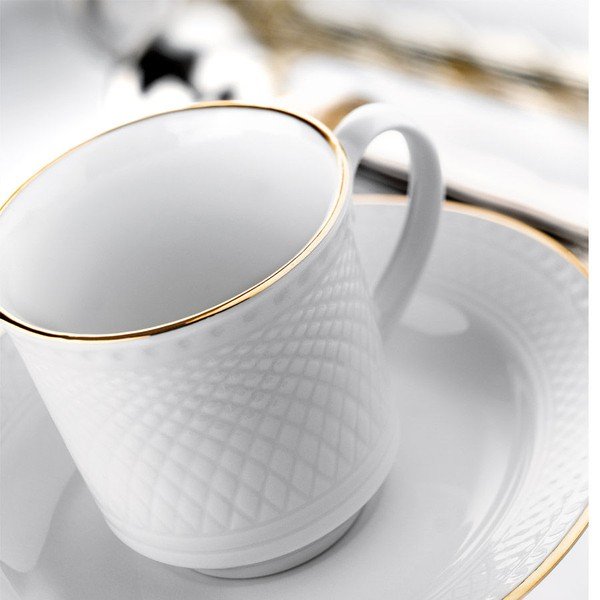 Set od 6 porculanskih šalica s tanjurićem Kutahya Gold Line, 80 ml-image-1