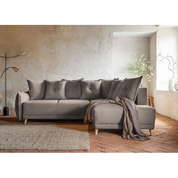 Svjetlo smeđa sklopiva kutna garnitura od samta (s desnim kutom) Lazy Lukka – Miuform-image-3