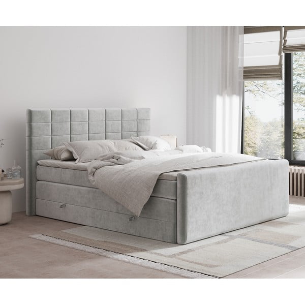 Svijetlo sivi boxspring krevet s prostorom za odlaganje 160x200 cm Ava – Maison de Rêve-image-1