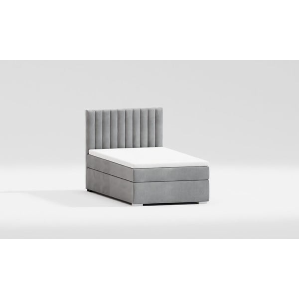 Svijetlo sivi tapecirani krevet s prostorom za pohranu s podnicom 100x200 cm Bunny – Ropez
