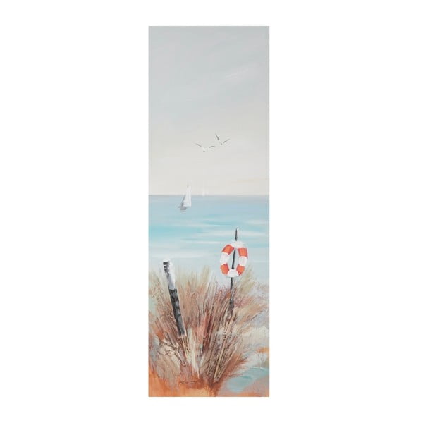 Ručno oslikana slika u okviru od borovine Mauro Ferretti Kolut za spašavanje za plažu, 30 x 90 cm