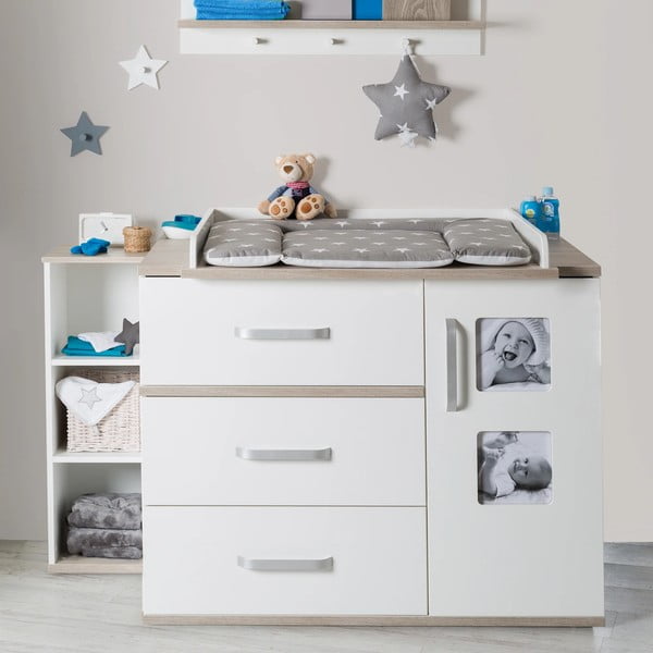 Bijela niska dječja komoda u dekoru brijesta s promjenjivim stolom 117x102 cm Moritz – Roba-image-1