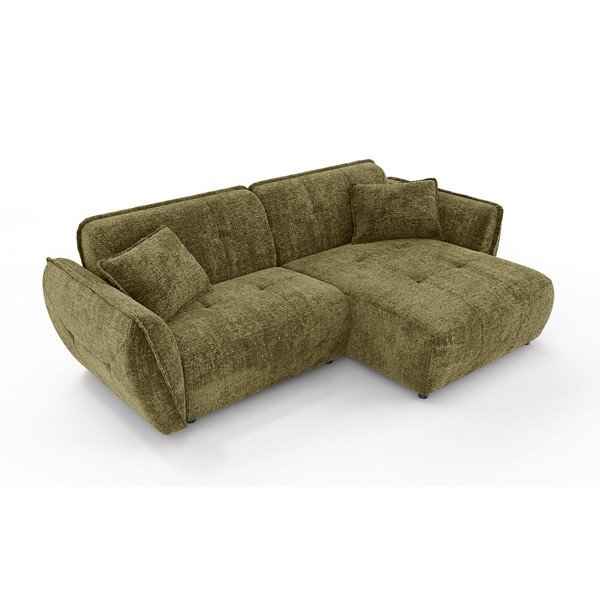 Zelena kutna garnitura od šenila (s desnim kutom/s ležaljkom) Nelia – Ropez-image-2