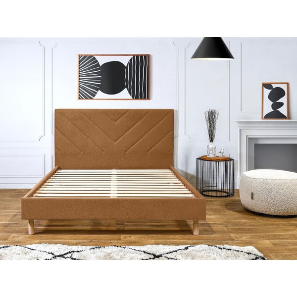 Narančasti tapecirani bračni krevet s podnicom 160x200 cm Romane – Bobochic Paris-image-4