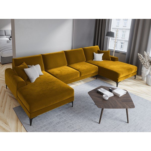 Žuta baršunasta garnitura oblika "U" Mazzini Sofas Madara-image-1