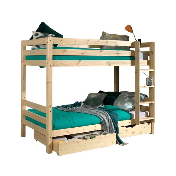 Dječji krevet od masivnog bora na kat s prostorom za pohranu u prirodnoj boji PINO – Vipack