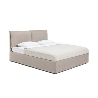 Smeđe-sivi tapecirani bračni krevet s podnicom i prostorom za odlaganje 160x200 cm Thessa Pillow – Bonami Selection