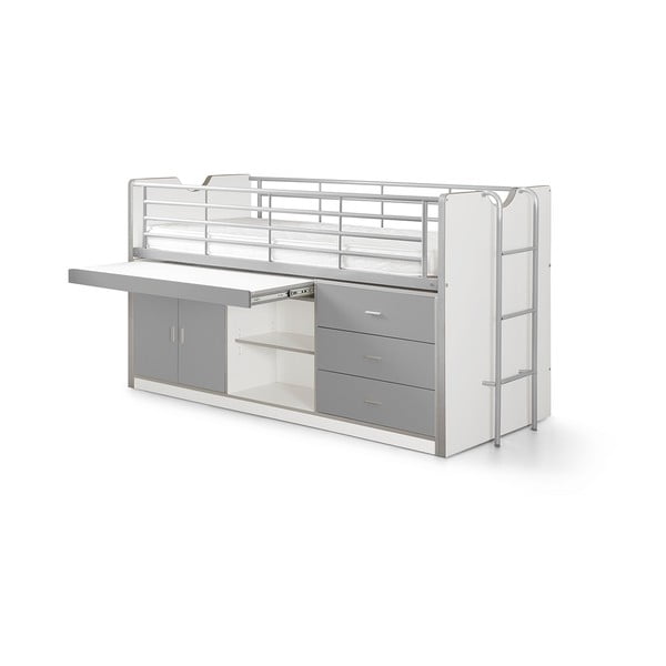 Bijeli/sivi podignuti dječji krevet s prostorom za odlaganje s podnicom 90x200 cm Bonny – Vipack