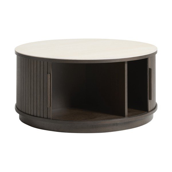 Okrugao stolić za kavu s keramičkom daskom u tamnoj prirodnoj boji ø 85 cm Enna – Unique Furniture