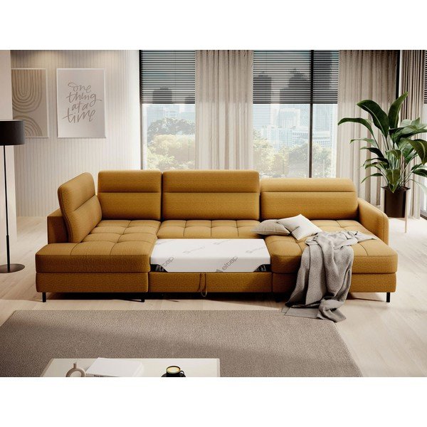 Žuta  baršunasti sklopiva/s prostorom za odlaganje kutna garnitura (s lijevim kutom/u obliku slova "U") Berrto – ELTAP-image-4