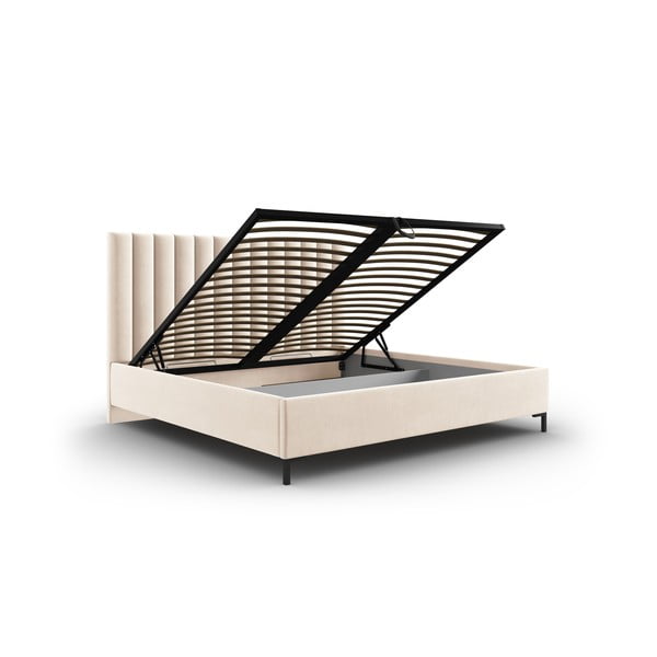 Bež tapecirani bračni krevet s prostorom za pohranu s podnicom 180x200 cm Casey – Mazzini Beds-image-3