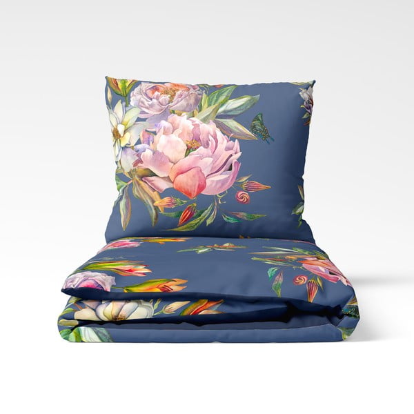 Tamnoplava posteljina od pamučnoga satena za bračni krevet Bonami Selection Floret, 200 x 220 cm-image-2