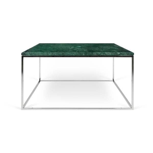 Zeleni mramorni stolić za kavu s kromiranim nogama TemaHome Gleam, 75 x 75 cm