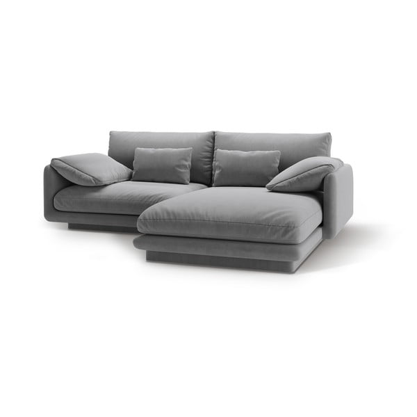 Svijetlo siva baršunasti kutna garnitura (s desnim kutom/s ležaljkom) Torino – Micadoni -image-1