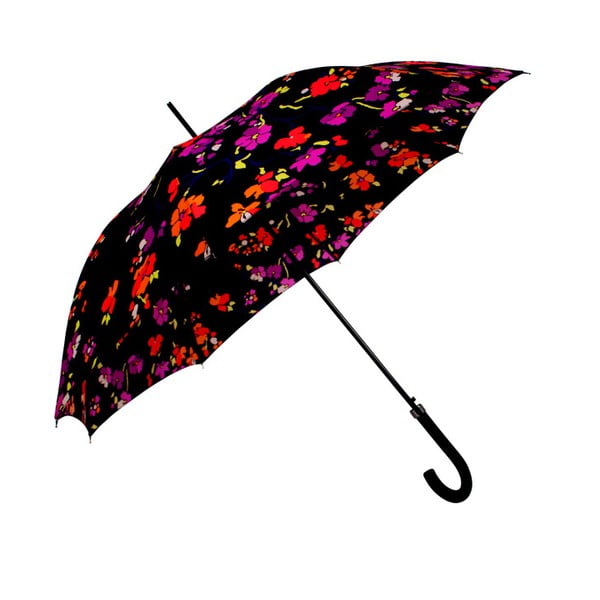 Crni kišobran od trske sa šarenim cvjetnim detaljima, ⌀ 116 cm