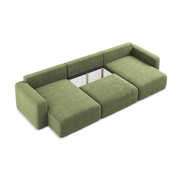 Zelena sklopiva/s prostorom za odlaganje kutna garnitura od šenila (u obliku slova "U") Kona – Makamii-image-4