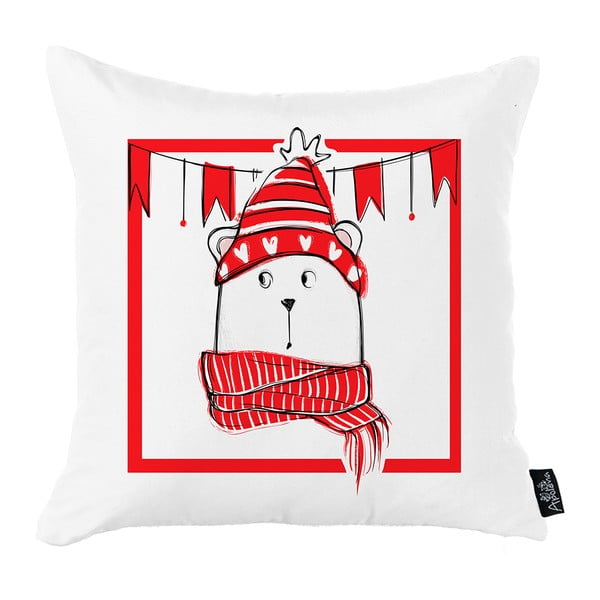 Bijelo-crvena božićna jastučnica Mike & Co. NEW YORK Honey Christmas Bear, 45 x 45 cm